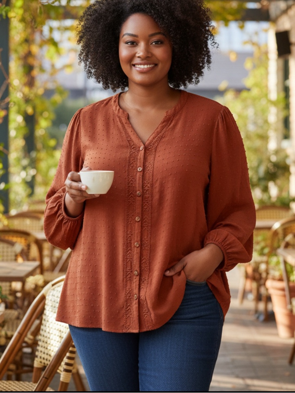 Women’s Torrid Rust Button-Front Peasant Blouse